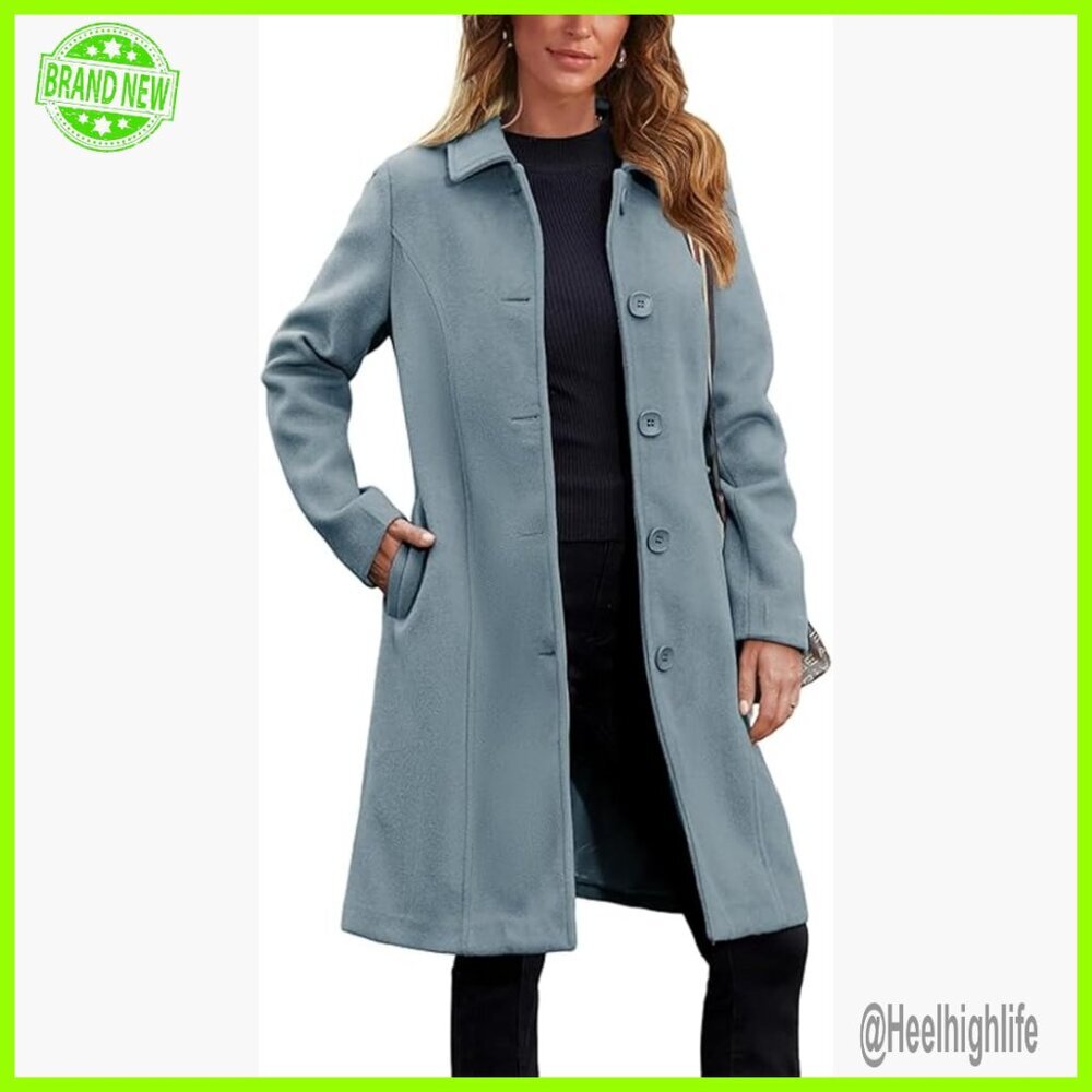 Faux Wool Peacoat Long Trench Coat Winter Overcoat with Pockets
